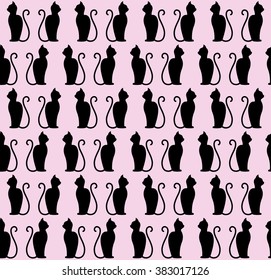 Black cat silhouette seamless pattern. Vector illustration