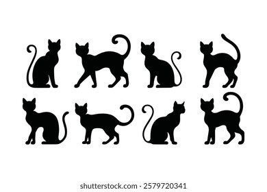 "Black Cat Silhouette Set – Elegant Feline Poses for Logos, Decals  Apparel"