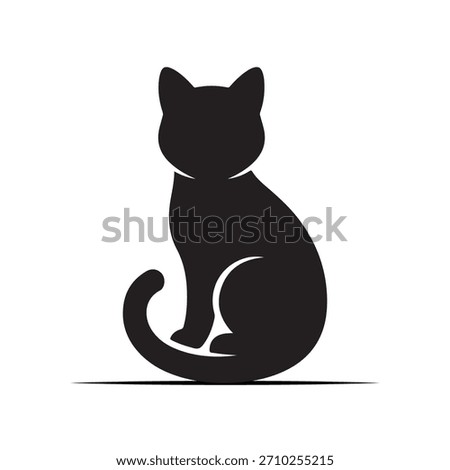 Black cat silhouette sitting with tail curled animal 1