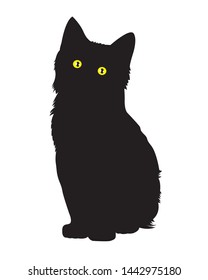 A black cat, black silhouette of a sitting cat. vector black cat