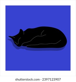 black cat silhouette sleeping curled up in a ball