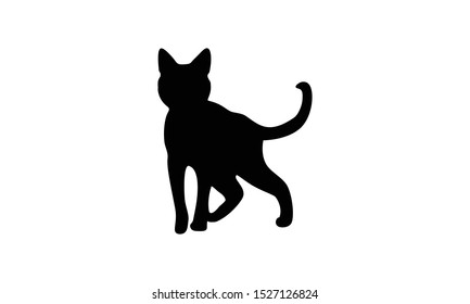 Black cat silhouette, cat standing. vector 