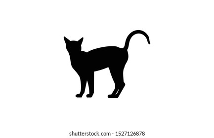 Black cat silhouette, cat standing. vector 