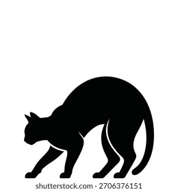Silueta de gato negro estirando su espalda sobre un Vector de fondo blanco