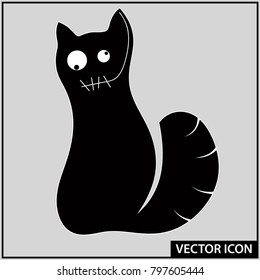 
black cat silhouette, vector caricature, computer icon