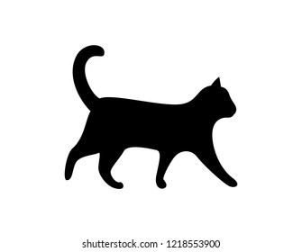 Black cat silhouette vector feline animal icon isolated on white. Monochrome grown up kitten, label for veterinary clinic vector illustration sign