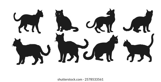 Black cat silhouette vector set for creative designs.