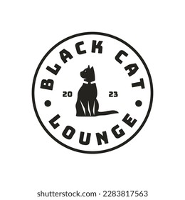 Black cat silhouette vintage label design template vector emblem, logo, print, decorative sticker