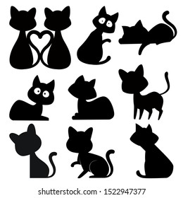 Black cat silhouette,many gestures,cat silhouette,cartoon