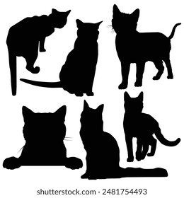 Black Cat silhouettes against a white background. Ideal for pet themed design, or Black Cat Set Isolated White Background.