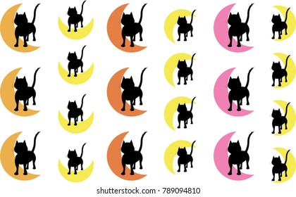 Black cat silhouettes with colorful crescents