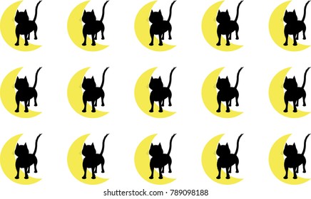 Black cat silhouettes and crescents pattern