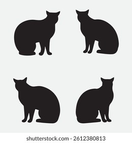 Black Cat Silhouettes Set – Minimal Animal Vector Icons in Sitting Poses