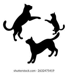 Black cat silhouettes in various poses isolated on a white background for artistic design elements