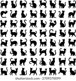 Siluetas de gato negro en varias poses y posiciones