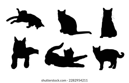 black cat silhouettes with the word cat on the bottom with white color background