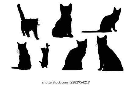 black cat silhouettes with the word cat on the bottom with white color background