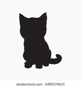 Vector de silueta de silo de gato negro sobre fondo blanco
