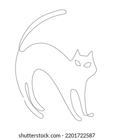Black cat single line. Animal one line illustration. one line halloween simple element. 