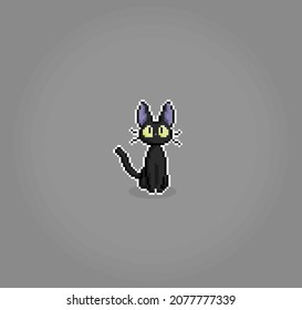 Pixel gato negro de 8 bits. Animales para activos de juego en ilustración vectorial.