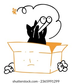 eine schwarze Katze sitzt in einer Kiste