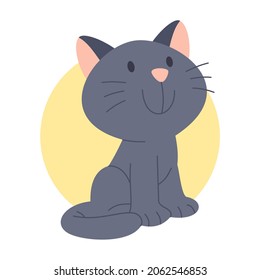 Black cat sitting with cute smiling. Vector image