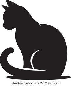 A black cat sitting down, its silhouette