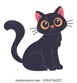 Ilustración vectorial de vista frontal de gato negro sentado