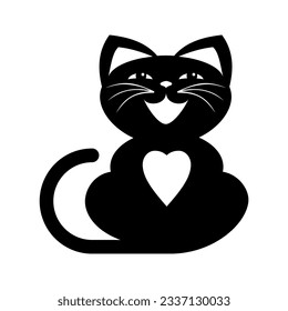 Black cat sitting icon. Vector template on transparent background