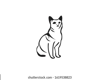 Black Cat Sitting and Looking Away. Vector Logo with Negative Space. Laconic Symbol for Icons Logos, Badges and Emblems