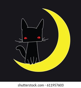 Black cat sitting on the moon
