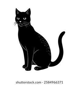 black cat sitting on white background vector.