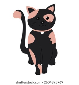 Black cat is sitting on white background. Little kitten in flat children style. Simple pet. Minimalist illustration