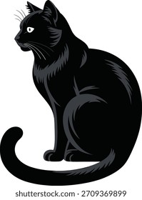 Gato negro sentado perfil ver fondo blanco animal