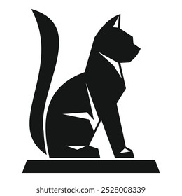 Black cat sitting side view geometric silhouette icon, simple style