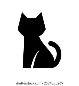 gato preto sentado silhueta sombra ícone plano vetor design