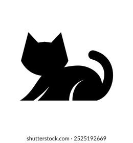 Black cat sitting silhouette shadow icon flat vector design