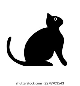 Black Cat sitting. black silhouettes of cat on a white background.