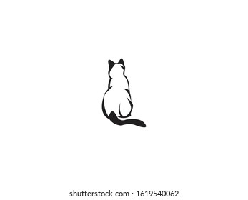 Black Cat sitting smiling Logo design vector template Negative space style. Home pet veterinary clinic store Logotype concept icon