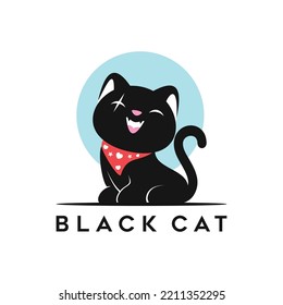 Black Cat sitting smiling Logo design