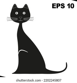El gato negro está sentado. Ilustración del vector
