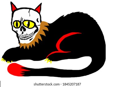 black cat with skull head