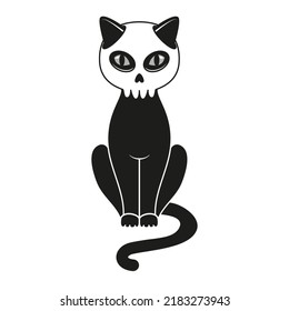 Black cat with a skull on its head. Vector illustration for Halloween