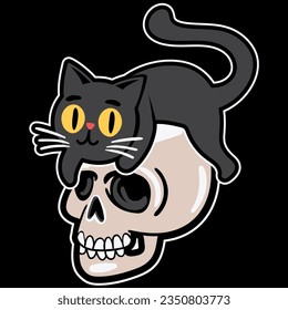 Black cat with skull t-shirt design