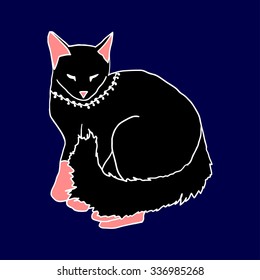 black cat sleeping on blue background vector illustration