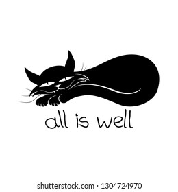 Black cat sleeping on a white background.