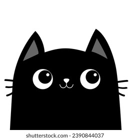 Black cat smiling face head silhouette icon. Cute cartoon baby character. Kawaii pet animal. Funny kitten. Sticker print template. Valentines Day. Flat design. White background. Isolated. Vector