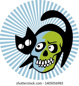 black cat with a smiling skull. vector drawing for illustrations