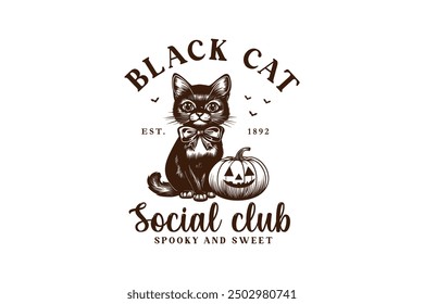 Club social de gato negro, Club de brujas de Halloween Sublimación Diseño de camiseta