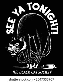 BLACK CAT SOCIETY VINTAGE CARTOON ILLUSTRATION
